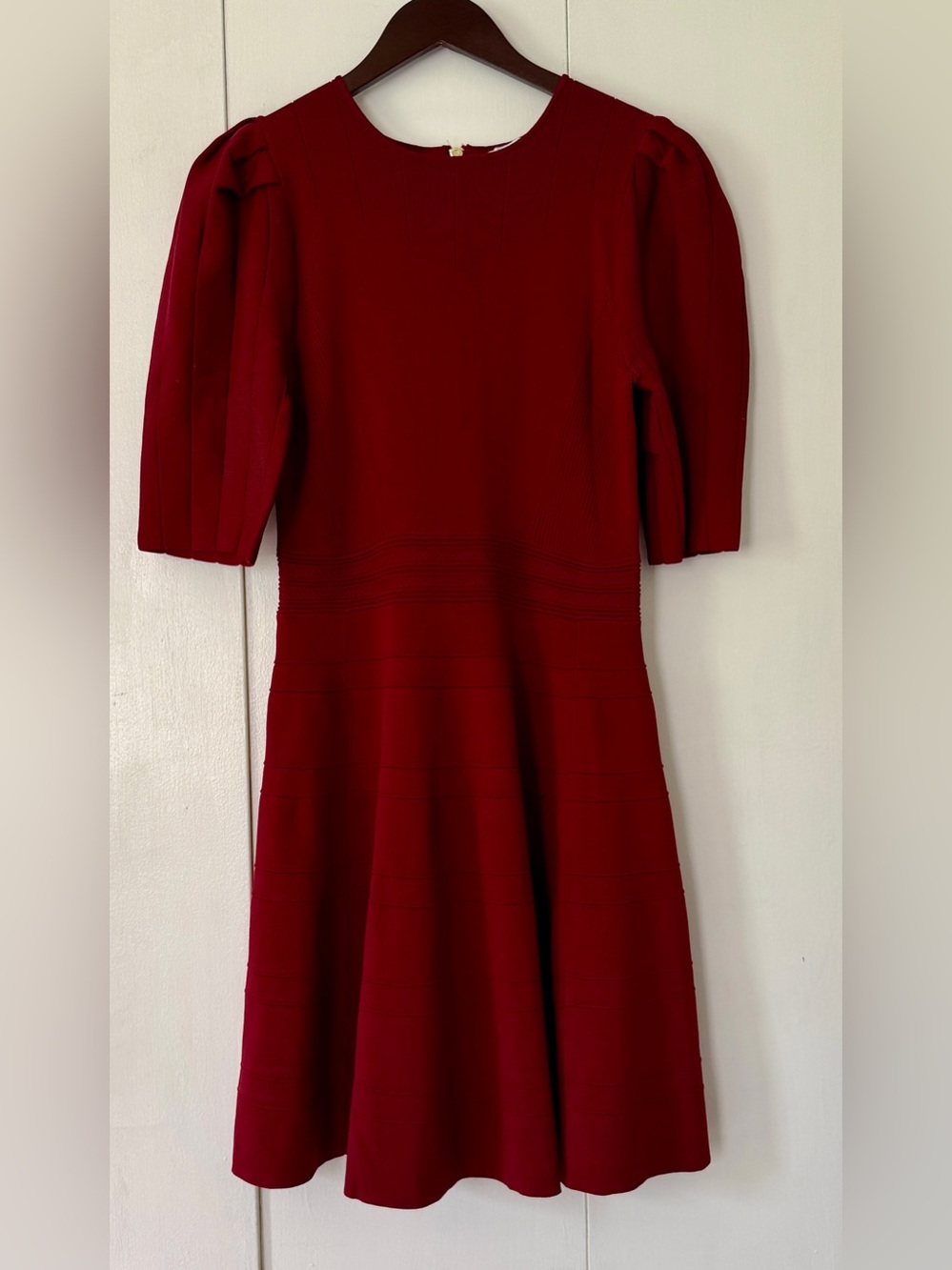 Nicole Miller New York Burgundy Knit Puff Sleeve Fit & Flare Dress Size M